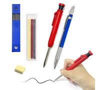 CQQNIU 2 matite per la lavorazione del legno massiccio con ricariche rosse, gialle e nere, matite per marcatura per architetti del legno per disegnare, segnare, con temperino incorporato (rosso)