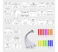 CQQNIU Set di 24 maschere e 3 penne colorate, maschere animali fai da te per bambini con corde elastiche, feste di compleanno e cosplay