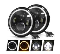 CQRBNE Faro Fari Anteriori Per Land Per Rover Per Defender 90/110 2 Pezzi Per Auto 7 "fari A LED Hi/Low H4 Halo Angle Eyes ProiettoreFaro(2 piece Round-7inch)