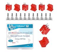 CQRobot JST Rosso PH 2,0 mm Passo 2-Pin Elettronico Connettore IC Spina Maschio, Alloggiamento Presa Femmina e T Forma Crimpare Terminale. 50 Set/200 Pezzi Filo a Bordo Cavo Adattatore Componenti.