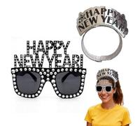 CQXSYTBN 2 pezzi Occhiali Felice Anno Nuovo, 2026 Cerchietto per Capelli di Buon Anno, Bicchieri da festa Capodanno 2026, argento nero, bicchieri con strass per la festa di Capodanno e la serata