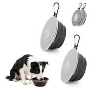 CQXSYTBN Set di 2 Ciotole Pieghevoli in Silicone Nero per Cani e Gatti con Coperchio e moschettone - Portatili e richiudibili, Ideali per Viaggi, Passeggiate e Campeggio (350 ml)
