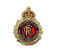 CR God Save the King Charles III - Spilla a forma di incoronazione, motivo colorato, Metallo