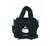CR Group srl Kuromi Borsa a Tracolla in Peluche, Nera, Tessuto Lavorato a Maglia, con Manici e Tracolla Regolabile, Personaggio Sanrio