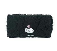 CR Group srl Kuromi Portafoglio in Peluche Nero, con Ricamo Personaggio, Zip, Scomparti Multipli