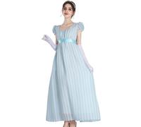 CR ROLECOS Abito da donna Regency Vittoriana Jane Austen Abito Lungo Vintage Vittoriano Regency Era Abito da Sfera con Guanti Empire, Blu, S