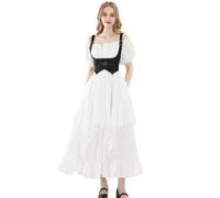 CR ROLECOS Abito medievale da donna bianco a maniche corte, a sbuffo, abito da strega gotico, abito da ballo vittoriano, Halloween, carnevale, Bianco-1587, L
