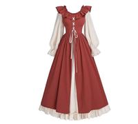 CR ROLECOS Abito rinascimentale da donna costume vittoriano medievale abito equo a maniche lunghe abito irlandese retrò rosso S