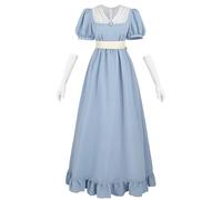 CR ROLECOS Abito vittoriano 19 secolo Regency abito donna scollo a V vita impero con guanti per tea party ballo, abito da sera, Azzurro, M