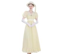 CR ROLECOS Abito vittoriano 19 secolo Regency abito donna scollo a V vita impero con guanti per tea party ballo, abito da sera, giallo., S