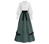 CR ROLECOS Abito vittoriano da donna 1800 costume edoardiano 2 pezzi camicetta rinascimentale gonna abiti da ballo, Colore: verde pino., S