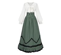 CR ROLECOS Abito vittoriano da donna medievale abiti da ballo da donna lunghi 2 pezzi camicetta vittoriana vintage medievale gonna set abito da sera tea party, verde, L