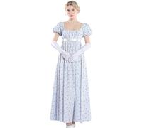CR ROLECOS Abito Vittoriano da Donna Regency Abito da Donna Puffy Abito da Ballo con Guanti, Fiore Blu, L