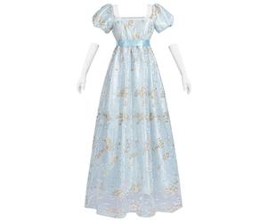 CR ROLECOS Abito vittoriano Jane Austen Regency Empire con maniche a sbuffo con guanti, costume rinascimentale per feste e gala, Gold-g., S