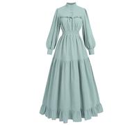 CR ROLECOS Abito vittoriano nero da donna, a maniche lunghe, stile gotico, rinascimentale, Azzurro, M