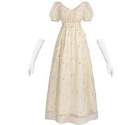 CR ROLECOS Regency - Abito da donna in vita impero anni '800 Jane Austen vintage vittoriano, abito da ballo con guanti, gold, M