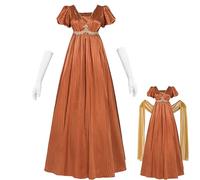 CR ROLECOS Regency, abito da donna Jane Austen, abito da impero vittoriano, a vita alta, vintage, con sciarpa, costume rinascimentale, per feste di gala, marrone, S