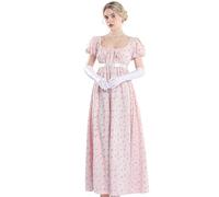 CR ROLECOS Regency, abito da donna vittoriano, abito da donna, con guanti, Fiore rosa, L