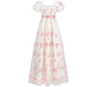 CR ROLECOS Regency Dress Jane Austen Dresses - Abito da tè vittoriano, colore: bianco, Rosa floreale., M