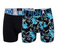 CR7 Cristiano Ronaldo - Boys - Boxer Aderenti per Ragazzi - 2-Pack - all-Over-Print - Nero/Blu - Taglia 134-140 cm, 7-9 Anni
