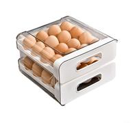 Crabop Contenitore per uova impilabile a 2 livelli con cassetti a prova di perdite, per frigorifero, dispensa e organizzazione della cucina, 21 x 15 x 23 cm (bianco)