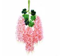 Crabop Ghirlanda di glicine artificiale, 110 cm, in seta flessibile, da appendere, per matrimoni, feste, casa, soffitto (bianco e rosa)