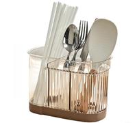 Crabop Portautensili da parete con scolapiatti, organizer da cucina a più scomparti, per bacchette, forchette, cucchiai, scaffale salvaspazio (marrone)
