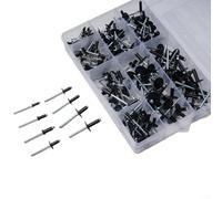 Crabop Set di 200 rivetti ciechi in alluminio nero assortiti, flangia standard e grande 8-18 mm, rivetti neri con testa a cupola in alluminio