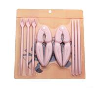 Cracker per granchi e set di strumenti per cracking di frutti di mare e recupero della carne, struttura in plastica con due cracker, tre forchette e tre cucchiai (rosa)