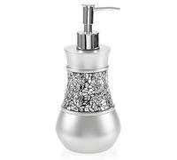 Crackled Glass Silver Hand Soap Dispenser for Bathroom, Decorative Countertop Lotion Dispenser, Elegant Liquid Soap Dispenser with Sturdy Pump for Classic Bathroom Décor