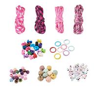Crafans 1 set di portachiavi fai da te, 4 mm, in poliestere e spandex, a righe, perline europee, perline acriliche, lettere per portachiavi fai da te, ornamenti da appendere, rosso