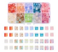 Crafans 10 Sacchetti di Perline Cubiche in Vetro Trasparente Bicolore - Distanziali Quadrati a Forma di Ghiaccio in 10 Colori per Braccialetti Fai Da Te e Collane