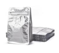 Crafans 10 sacchetti per caffè in chicchi di caffè con valvola, rettangolari, con cerniera, fondo piatto, richiudibili, termosaldabili, per caramelle, serpenti, biscotti, argento