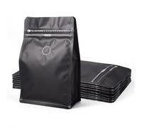 Crafans 10 sacchetti per caffè in chicchi di caffè con valvola, rettangolari, con cerniera, fondo piatto, richiudibili, lato termosigillante, per conservare caramelle e biscotti, colore nero