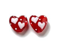 Crafans 10Pcs Lampwork Cuore Perline Rosso Bianco Cuore Lampwork Vetro Sfuso Distanziale Perline per Gioielli Fare Orecchini FAI DA TE Collana Braccialetto Regali Decor