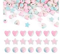 Crafans 120 perline turchesi finte rotonde, stelle e cuore, perline distanziali in acrilico a due toni opachi, per fai da te, artigianato, bracciali, gioielli