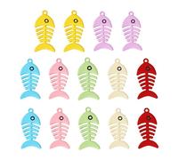 Crafans 14 ciondoli colorati a lisca di pesce 7 colori dipinti a spruzzo scheletro a lisca di pesce ciondoli per collane fai da te orecchini ornamenti da appendere gioielli