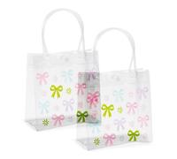 Crafans 2 sacchetti in PVC trasparente con fiocco, sacchetti regalo in plastica trasparente, 19 x 15,5 x 7,5 cm, riutilizzabili, per shopping e regali, per shopping, confezioni regalo di nozze