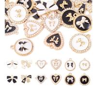 Crafans 24 ciondoli smaltati a forma di fiocco e cuore, in lega smaltata, con zirconia cubica, con cornice dorata, per la creazione di collane, orecchini e gioielli fai da te