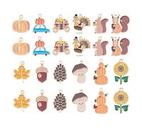 Crafans 24 ciondoli smaltati a tema animali, a tema ringraziamento, zucca, ghianda e tacchino, ciondoli smaltati a forma di pigne/fungo/foglia d'acero, per la creazione di collane e gioielli fai da