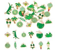Crafans 24 ciondoli smaltati a tema estivo in lega di cocco, anguria, ciondoli pendenti in lega di colore verde, foglia di granchio, ciondoli smaltati assortiti per collane fai da te, portachiavi
