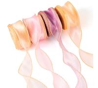 Crafans 4 rotoli di nastro iridescente luccicante largo 40 mm di larghezza, nastri in organza scintillanti, nastri in chiffon trasparente, in poliestere arancione, per bouquet, decorazioni e