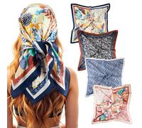 Crafans 4 sciarpe quadrate stampate vintage stile etnico chiffon hijab sciarpe di seta protezione solare fascia per capelli in raso sciarpe 4 colori per le donne