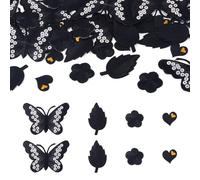 Crafans 40 toppe termoadesive a tema farfalla, ricamate, in tessuto, cuore/fiori/foglia, accessori per costumi, cappelli, scarpe, camicie, giacche, zaini, colore nero