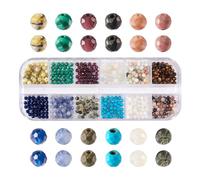 Crafans 480 perline di pietre preziose naturali sfaccettate rotonde 3 mm, rodonite, occhio di tigre, diaspro a macchie blu e perline sfuse di turchese per creazione di gioielli braccialetto fai da te