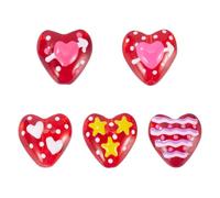 Crafans 5 perline in vetro smaltato a forma di cuore dipinte a mano rosse perline distanziali in vetro per braccialetti fai da te, collane, orecchini, gioielli
