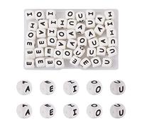 Crafans 50 perline cubiche in silicone a forma di lettera A-E-I-O-U, con lettere vocali nere, braccialetti dell'amicizia, perline distanziatrici per collane fai da te, creazione di gioielli