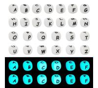 Crafans - 52 perline luminose in silicone con lettere dell'alfabeto dalla A alla Z, perline cubiche, perline distanziatrici sfuse, brillano al buio, per la realizzazione di braccialetti, collane e