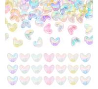 Crafans 60 perline a forma di cuore iridescenti, in acrilico iridescente, placcatura UV, trasparenti, distanziatori a forma di cuore, perline grosse per fai da te, bracciali, collane, orecchini