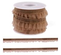 Crafans Nastri di pizzo in velluto e organza, 4,5 m, 15 mm, color cammello, finiture in pizzo in velluto, accessori per indumenti, nastro in pizzo ricamato, per abiti da sposa, da cucire, cammello